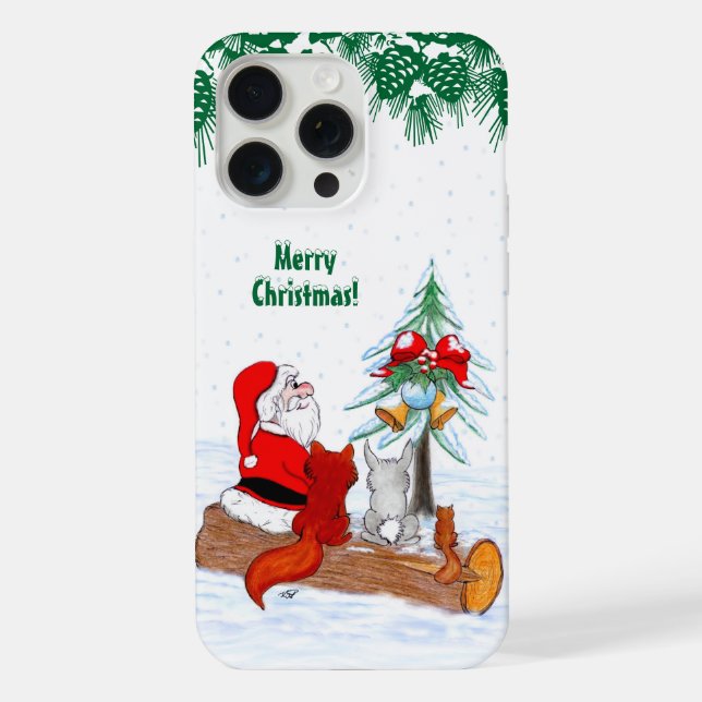 Weihnachtsmann mit Kaninchen Fuchs und Eichhörnche iPhone Hülle (Rückseite)