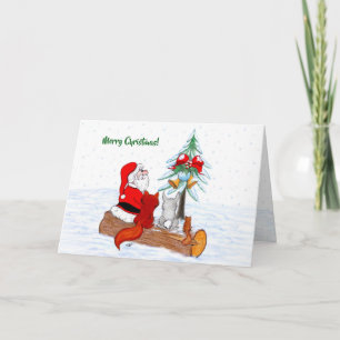 Weihnachtsmann mit Kaninchen Fuchs und Eichhörnche Karte