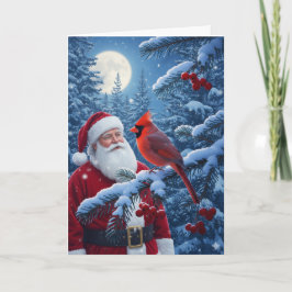 Weihnachtsmann mit Kardinal im schneebedeckten Bau Feiertagskarte