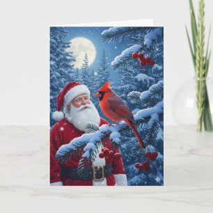 Weihnachtsmann mit Kardinal im schneebedeckten Bau Feiertagskarte