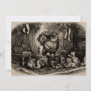 Weihnachtsmann mit Katzen und Hunden im Vintage-St Feiertagskarte