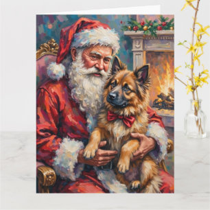 Weihnachtsmann mit Keeshond-Weihnachtskunst Karte