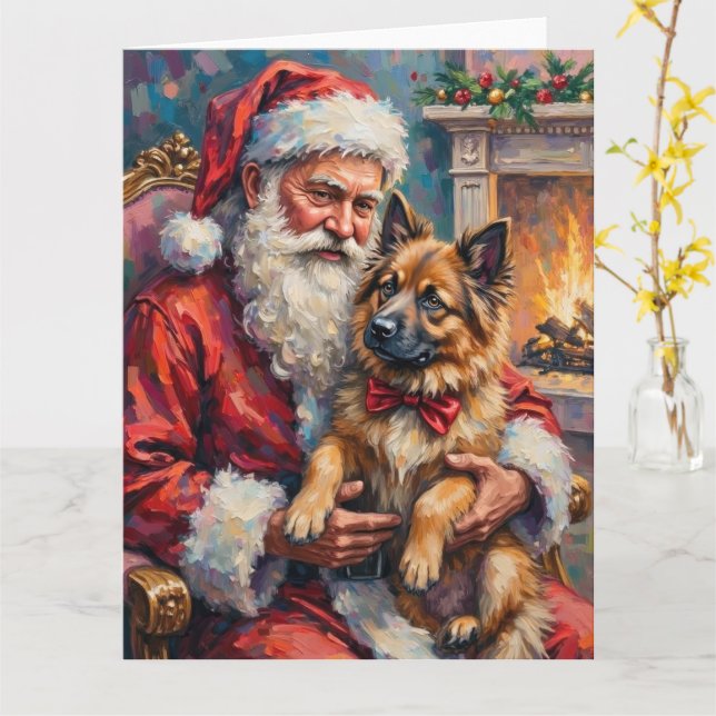 Weihnachtsmann mit Keeshond-Weihnachtskunst Karte (Gelbe Blume)