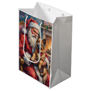 Weihnachtsmann mit Keeshond-Weihnachtskunst Mittlere Geschenktüte