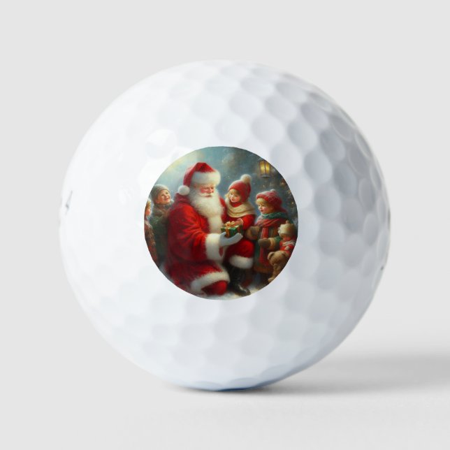 Weihnachtsmann mit Kindern 2 Golfball (Vorderseite)