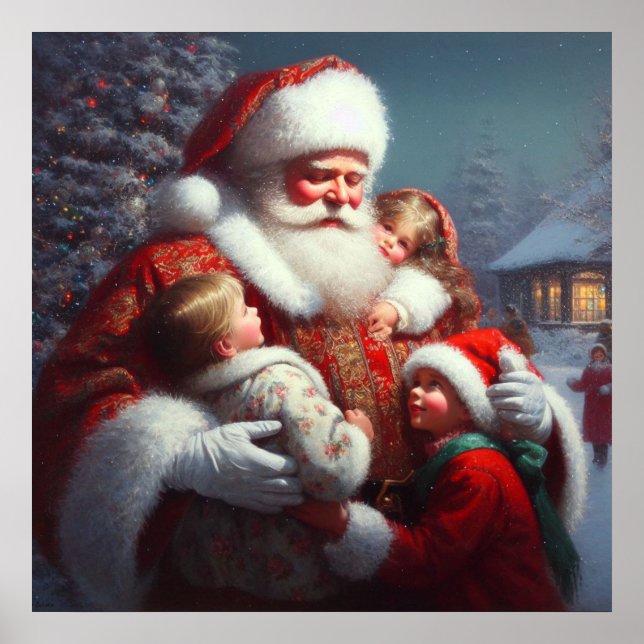 Weihnachtsmann mit Kindern 4 Poster (Vorne)