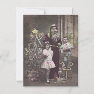 Weihnachtsmann mit Kindern, Christbaum, Vintag Postkarte