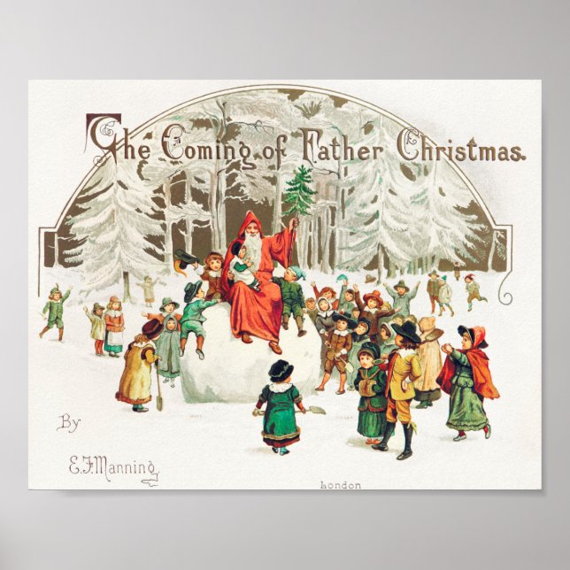 Weihnachtsmann mit Kindern Illustration Feiertag  Poster (Vorne)