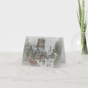 Weihnachtsmann mit Kindern vor einer Kirche im alt Karte