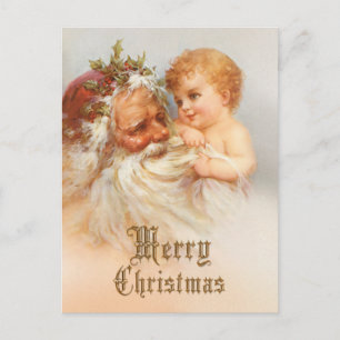 Weihnachtsmann mit lächelndem Kind im Vintage-Stil Feiertagspostkarte
