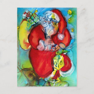 WEIHNACHTSMANN MIT LATERNE IN DER WEIHNACHTSNACHT FEIERTAGSPOSTKARTE