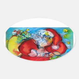 WEIHNACHTSMANN MIT LATERNE IN DER WEIHNACHTSNACHT OVALER AUFKLEBER