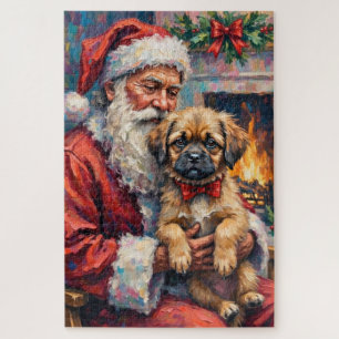 Weihnachtsmann mit Lhasa Apso Weihnachtskunst Puzzle