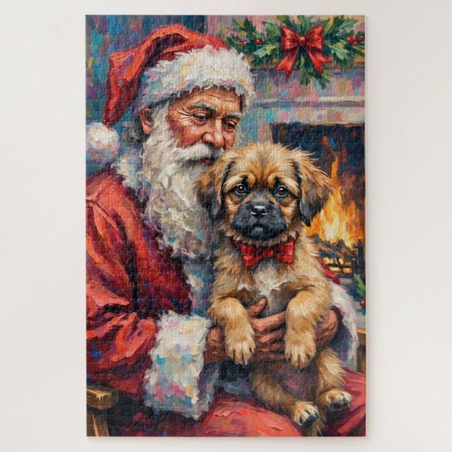 Weihnachtsmann mit Lhasa Apso Weihnachtskunst Puzzle (Vertikal)