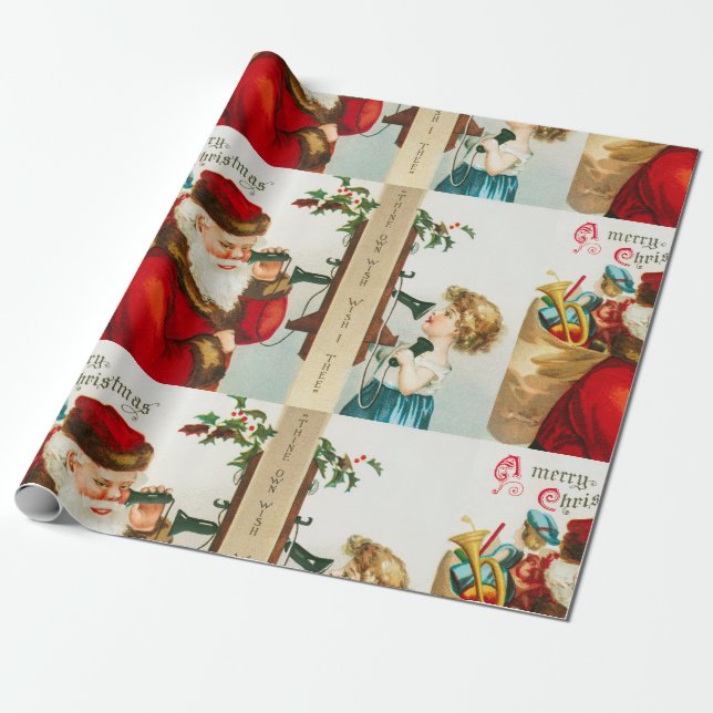 Weihnachtsmann mit Mädchen Geschenkpapier (Ungerollt)