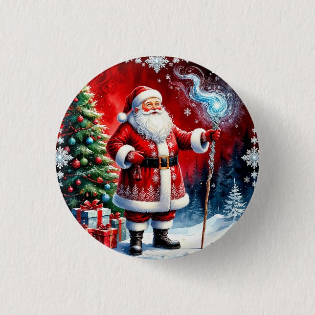 Weihnachtsmann mit magischem Stab Button (Vorderseite)