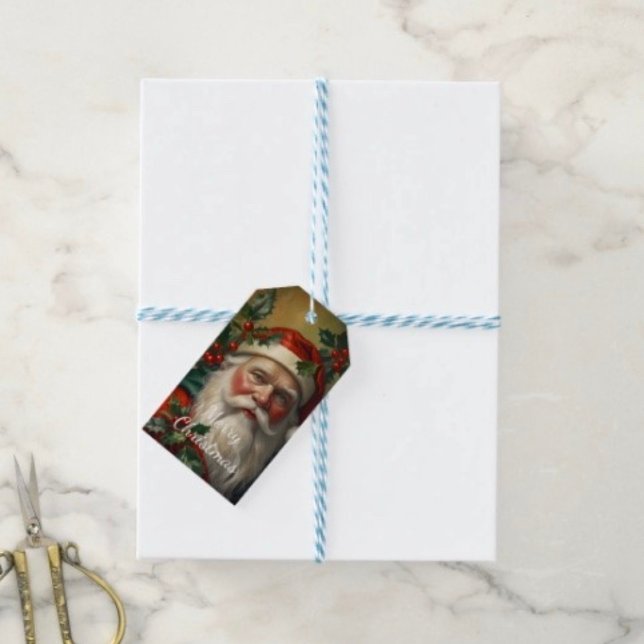 Weihnachtsmann mit Mistelzweig Geschenkanhänger (Gift Tag. D: 3.5"l x 2”w.  Set of 10. Printed on 120lb, 18 point thick matte paper. Made in USA.)