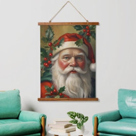 Weihnachtsmann mit Mistelzweig Wandteppich Mit Holzrahmen