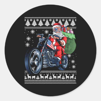 Weihnachtsmann mit Motorradbaum hässlich Runder Aufkleber
