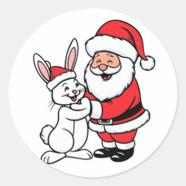 Weihnachtsmann mit niedlichem Kaninchen Runder Aufkleber