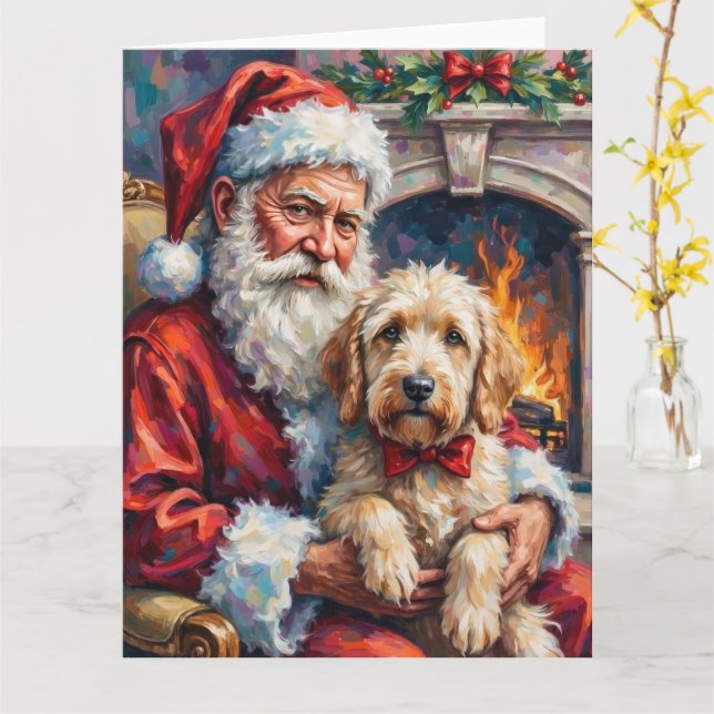 Weihnachtsmann mit Old English Sheepdog Weihnachte Karte (Gelbe Blume)