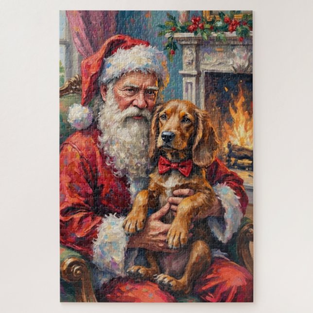 Weihnachtsmann mit Otterhound Weihnachtskunst Puzzle (Vertikal)