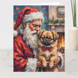 Weihnachtsmann mit Pekingeser Weihnachtskunst Karte