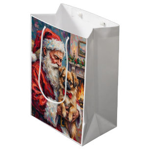Weihnachtsmann mit Pekingeser Weihnachtskunst Mittlere Geschenktüte