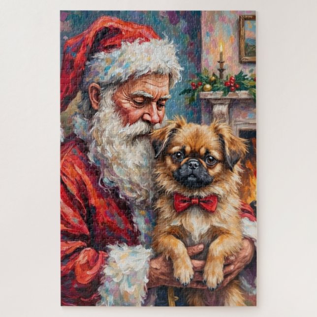 Weihnachtsmann mit Pekingeser Weihnachtskunst Puzzle (Vertikal)