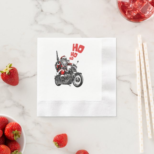 Weihnachtsmann mit Pistole auf dem Motorrad Serviette (Beispiel)