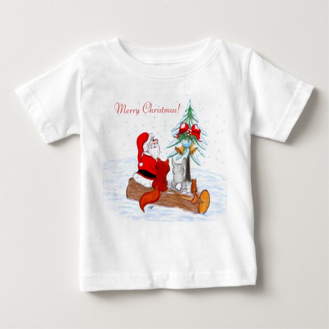 Weihnachtsmann mit Rabbit Fox und Eichhörnchen Baby T-shirt (Vorderseite)