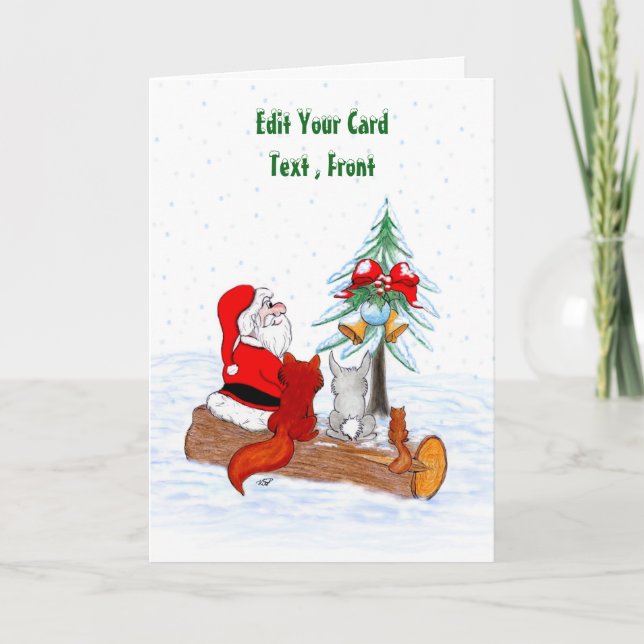 Weihnachtsmann mit Rabbit Fox und Eichhörnchen Dankeskarte (Vorderseite)