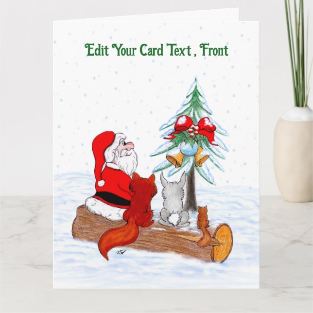 Weihnachtsmann mit Rabbit Fox und Eichhörnchen Dankeskarte (Vorderseite)