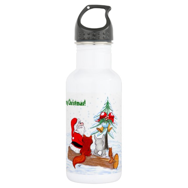 Weihnachtsmann mit Rabbit Fox und Eichhörnchen Edelstahlflasche (Vorderseite)