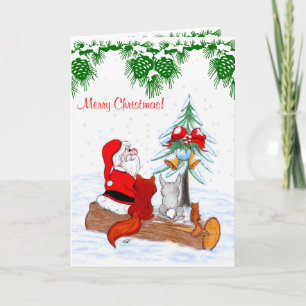 Weihnachtsmann mit Rabbit Fox und Eichhörnchen Feiertagskarte
