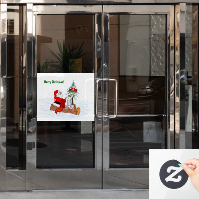 Weihnachtsmann mit Rabbit Fox und Eichhörnchen Fensteraufkleber (Büro Tür)