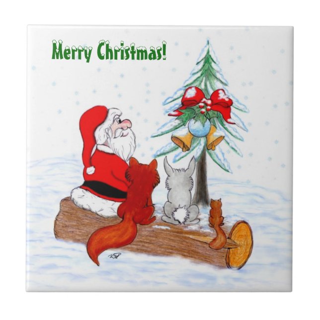 Weihnachtsmann mit Rabbit Fox und Eichhörnchen Fliese (Vorderseite)