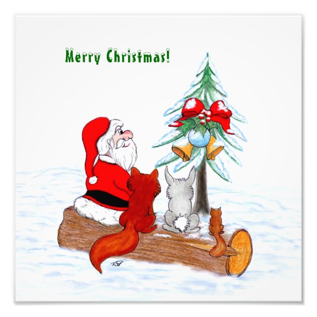 Weihnachtsmann mit Rabbit Fox und Eichhörnchen Fotodruck (Vorne)
