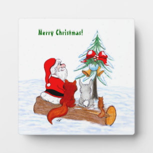 Weihnachtsmann mit Rabbit Fox und Eichhörnchen Fotoplatte
