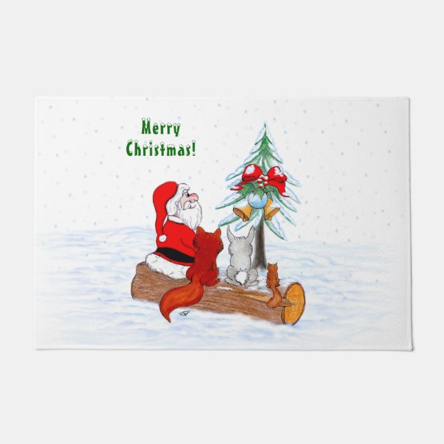 Weihnachtsmann mit Rabbit Fox und Eichhörnchen Fußmatte (Vorderseite)