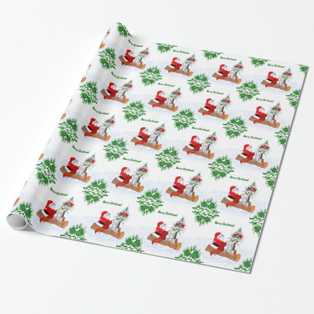 Weihnachtsmann mit Rabbit Fox und Eichhörnchen Geschenkpapier (Ungerollt)