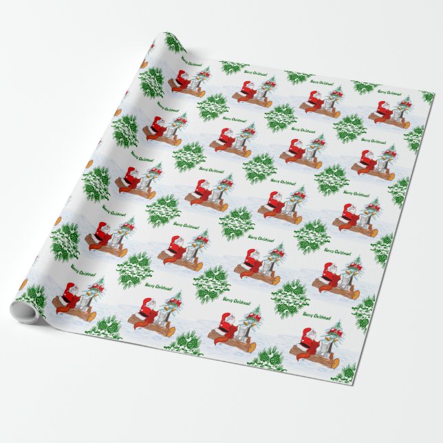 Weihnachtsmann mit Rabbit Fox und Eichhörnchen Geschenkpapier (Ungerollt)