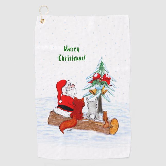 Weihnachtsmann mit Rabbit Fox und Eichhörnchen Golfhandtuch (Vorderseite)