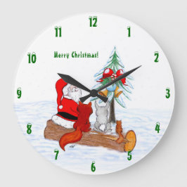Weihnachtsmann mit Rabbit Fox und Eichhörnchen Große Wanduhr