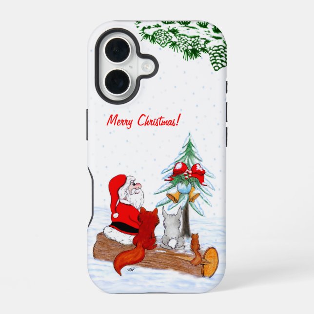 Weihnachtsmann mit Rabbit Fox und Eichhörnchen iPhone 16 Hülle (Rückseite)