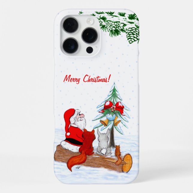 Weihnachtsmann mit Rabbit Fox und Eichhörnchen iPhone Hülle (Rückseite)