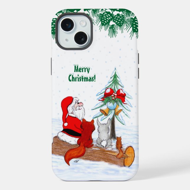 Weihnachtsmann mit Rabbit Fox und Eichhörnchen iPhone Hülle (Rückseite)