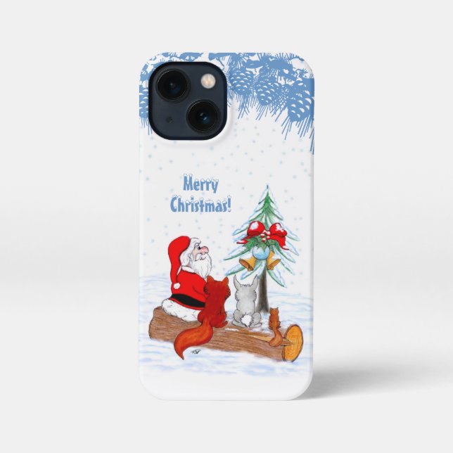 Weihnachtsmann mit Rabbit Fox und Eichhörnchen iPhone Hülle (Rückseite)