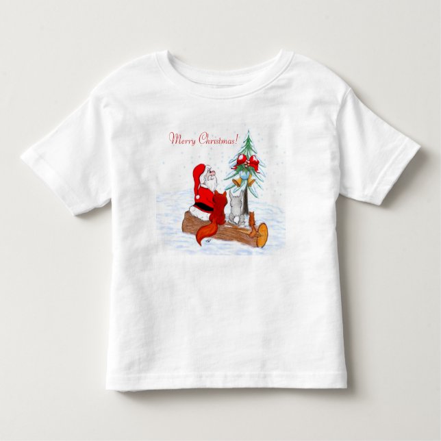 Weihnachtsmann mit Rabbit Fox und Eichhörnchen Kleinkind T-shirt (Vorderseite)