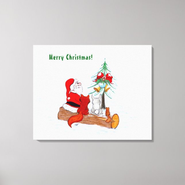 Weihnachtsmann mit Rabbit Fox und Eichhörnchen Leinwanddruck (Vorderseite)